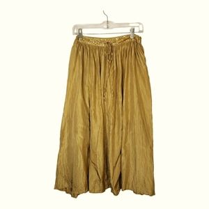100% Silk Golden Midi Skirt Sequins Drawstring Waist Band by WD.NY Size 4